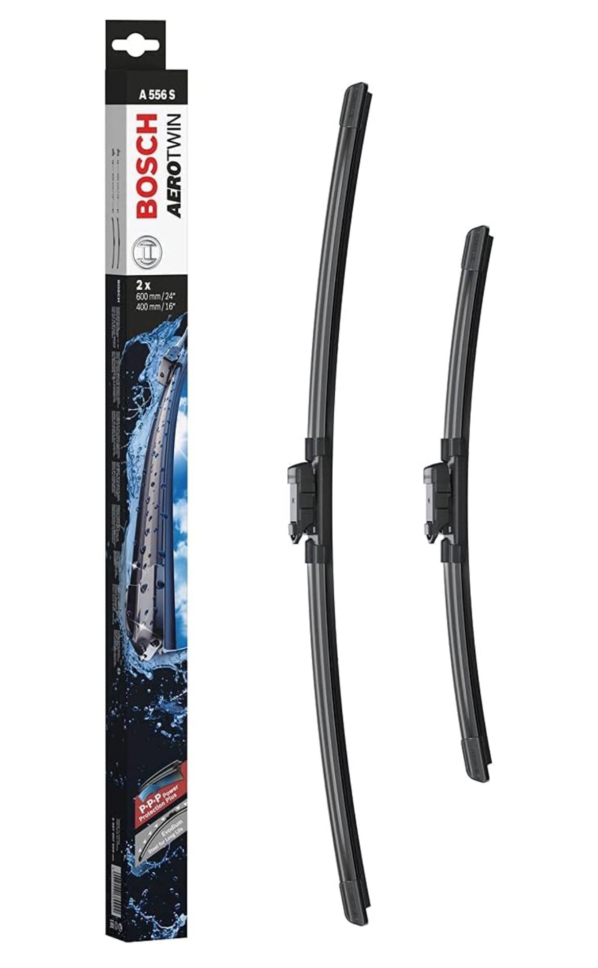 Bosch Wiper Blade AeroTwin A556S, Length: 600mm/24'' 400mm/16'' − Set of Front Wiper Blades
