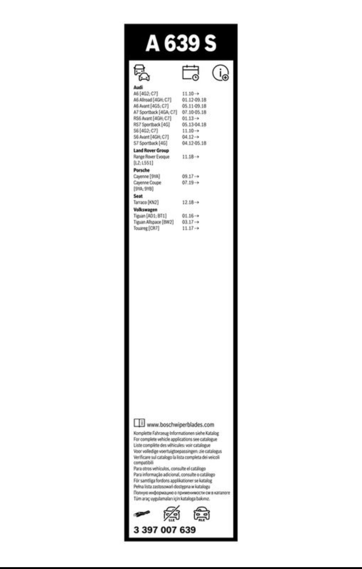 Bosch Wiper Blade AeroTwin A639S, Length: 650mm/26'' 530mm/21'' - Set of Front Wiper blades