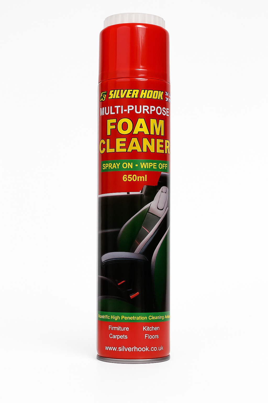Silverhook Multi-Purpose Foam Cleaner 650ml – Spray-On Wipe-Off | Upholstery, Carpets, Dash & Household Use