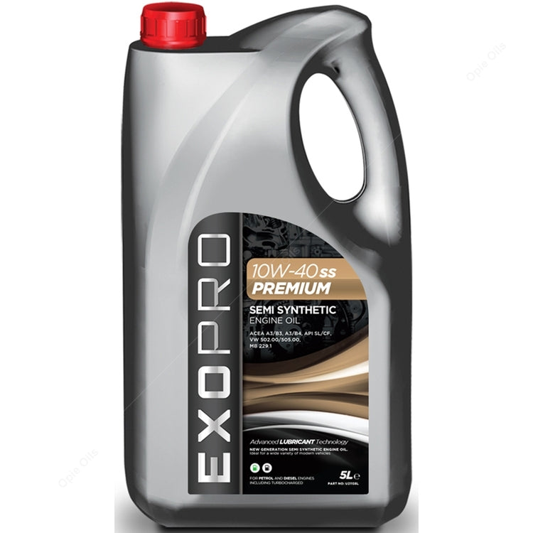 Exopro 10W-40 SS Premium Semi Synthetic Engine Oil 5L – Petrol & Diesel Engines – ACEA A3/B3, API SL/CF – VW 502.00/505.00 – MB 229.1 – Turbo Compatible