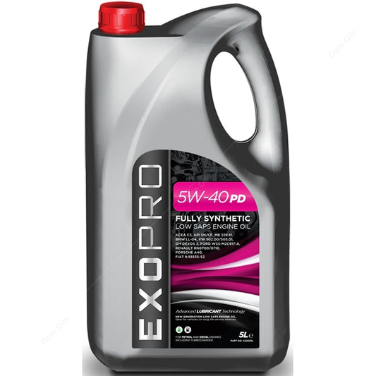 Exopro 5W-40 PD Fully Synthetic Low SAPS Engine Oil 5L – Petrol & Diesel – ACEA C3, API SN/CF – MB 229.51, BMW LL-04, VW 502.00/505.01