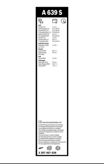 Bosch Wiper Blade AeroTwin A639S, Length: 650mm/26'' 530mm/21'' - Set of Front Wiper blades