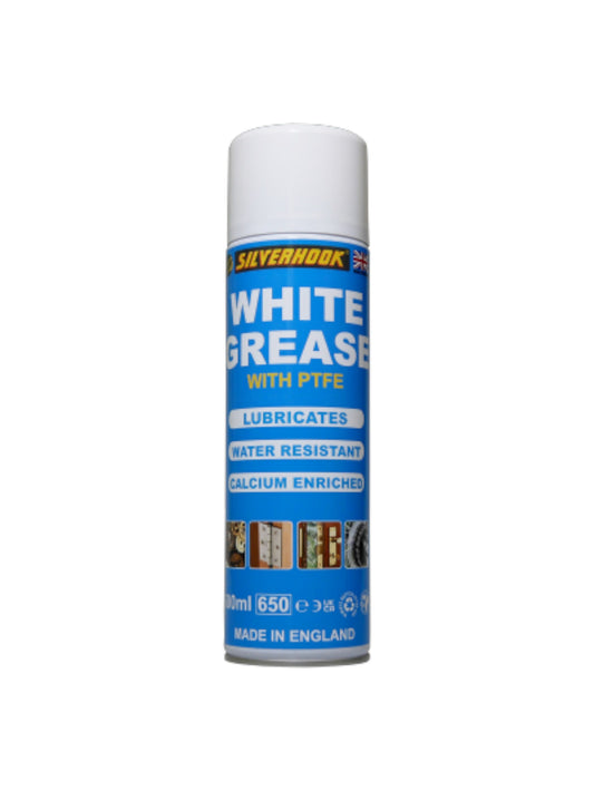 Silverhook White Grease with PTFE 500ml | Water Resistant Calcium Grease Spray for Lubrication & Protection