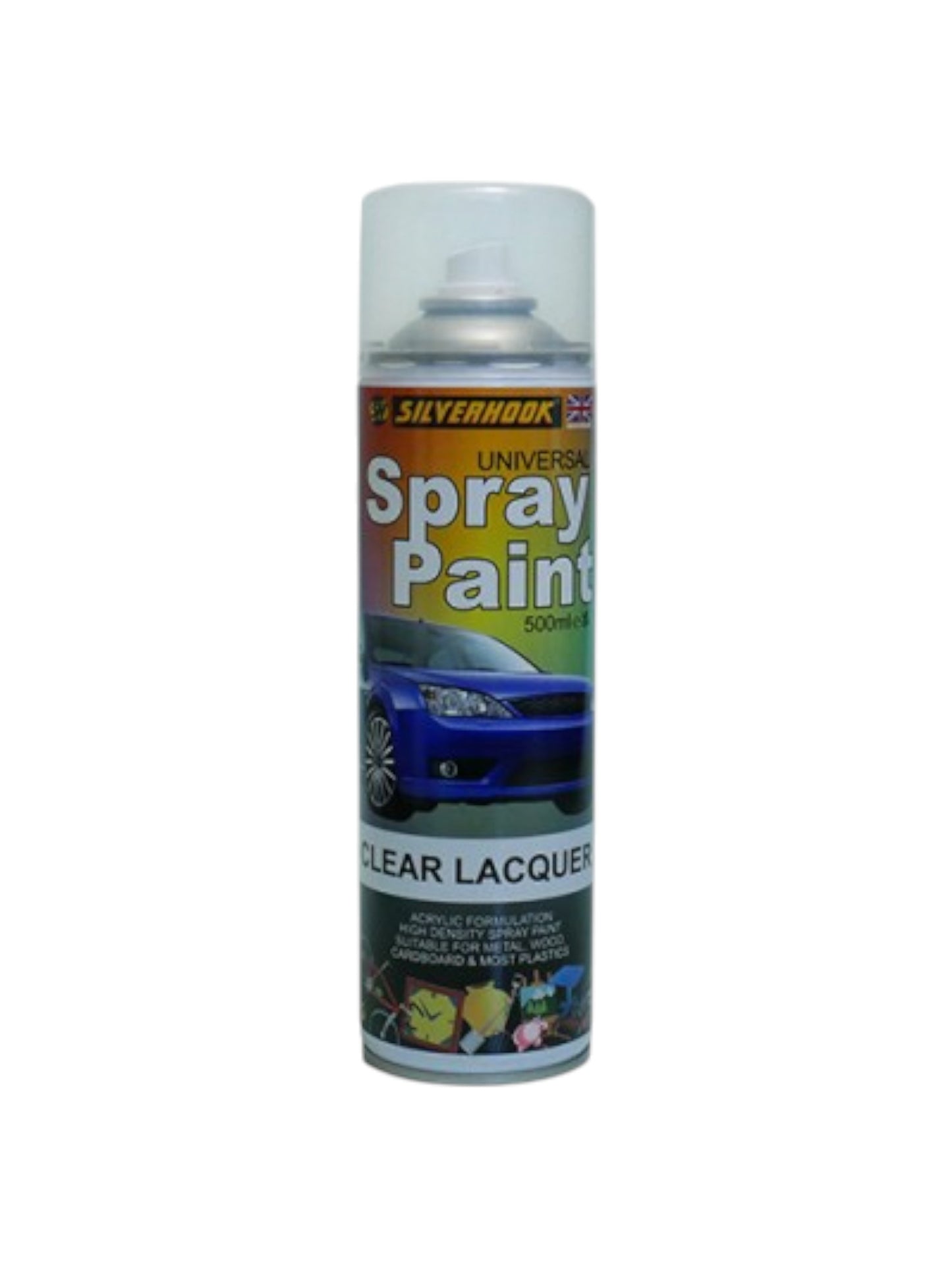 Silverhook Universal Clear Lacquer Spray Paint 500ml – High Gloss Acrylic Finish for Cars, Metal, Wood & Plastic